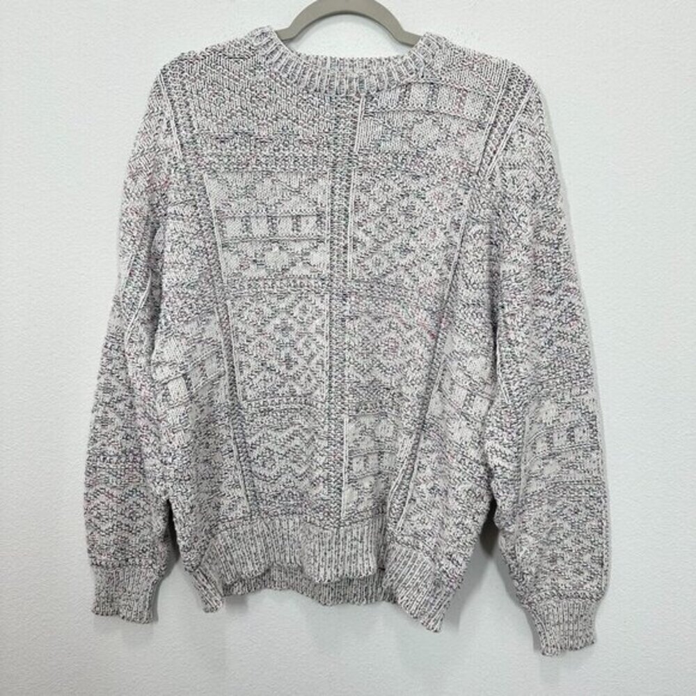 Isle of Cotton Womens Size XL Vintage Fair Isle Knit Sweater Cream Grey Blue USA